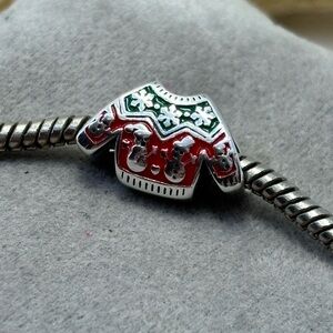 Sterling silver snowman Christmas sweater snowflake charm bead ugly